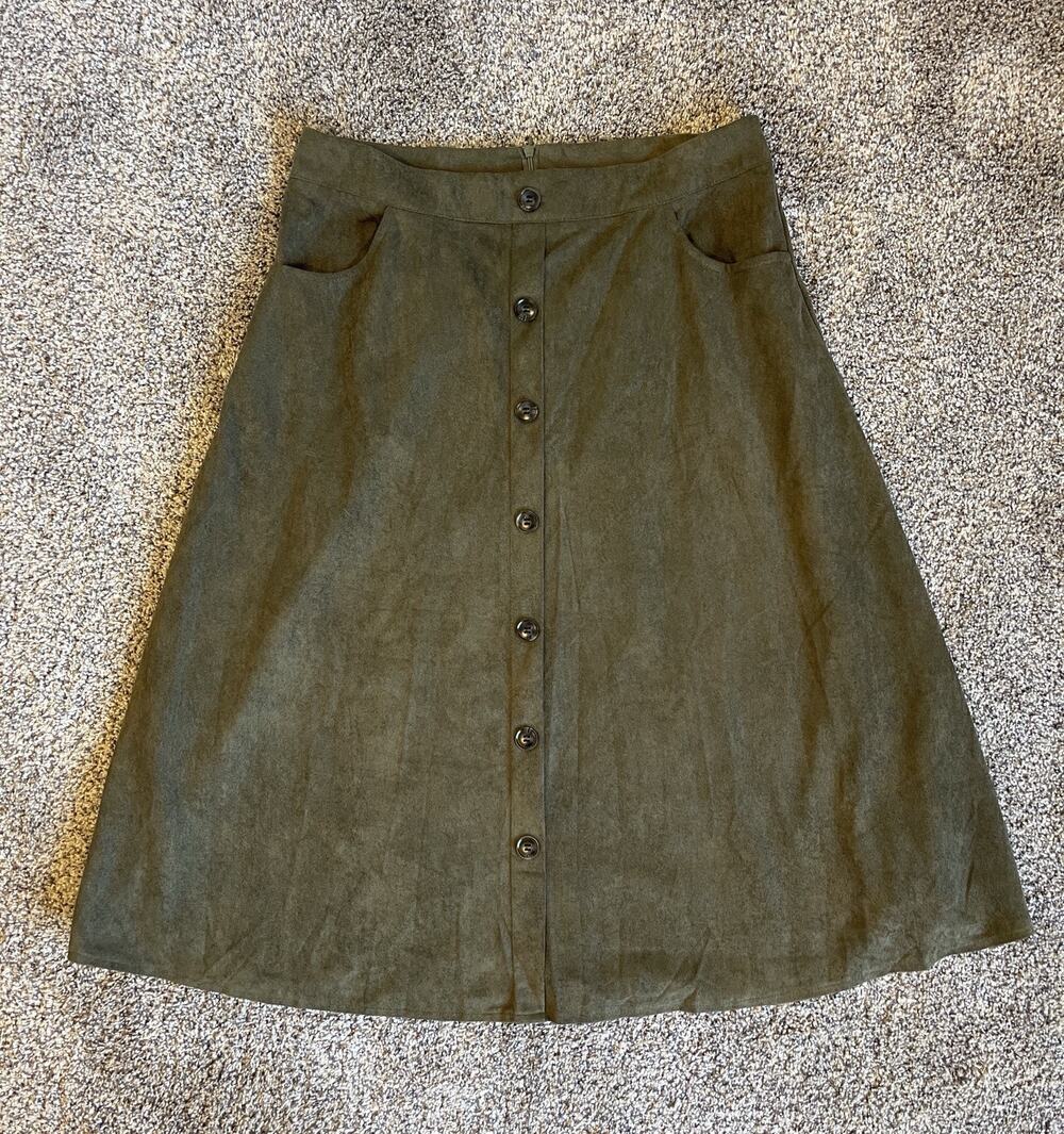 Emery Rose NWT XL Olive Green Midi Skirt Button Front